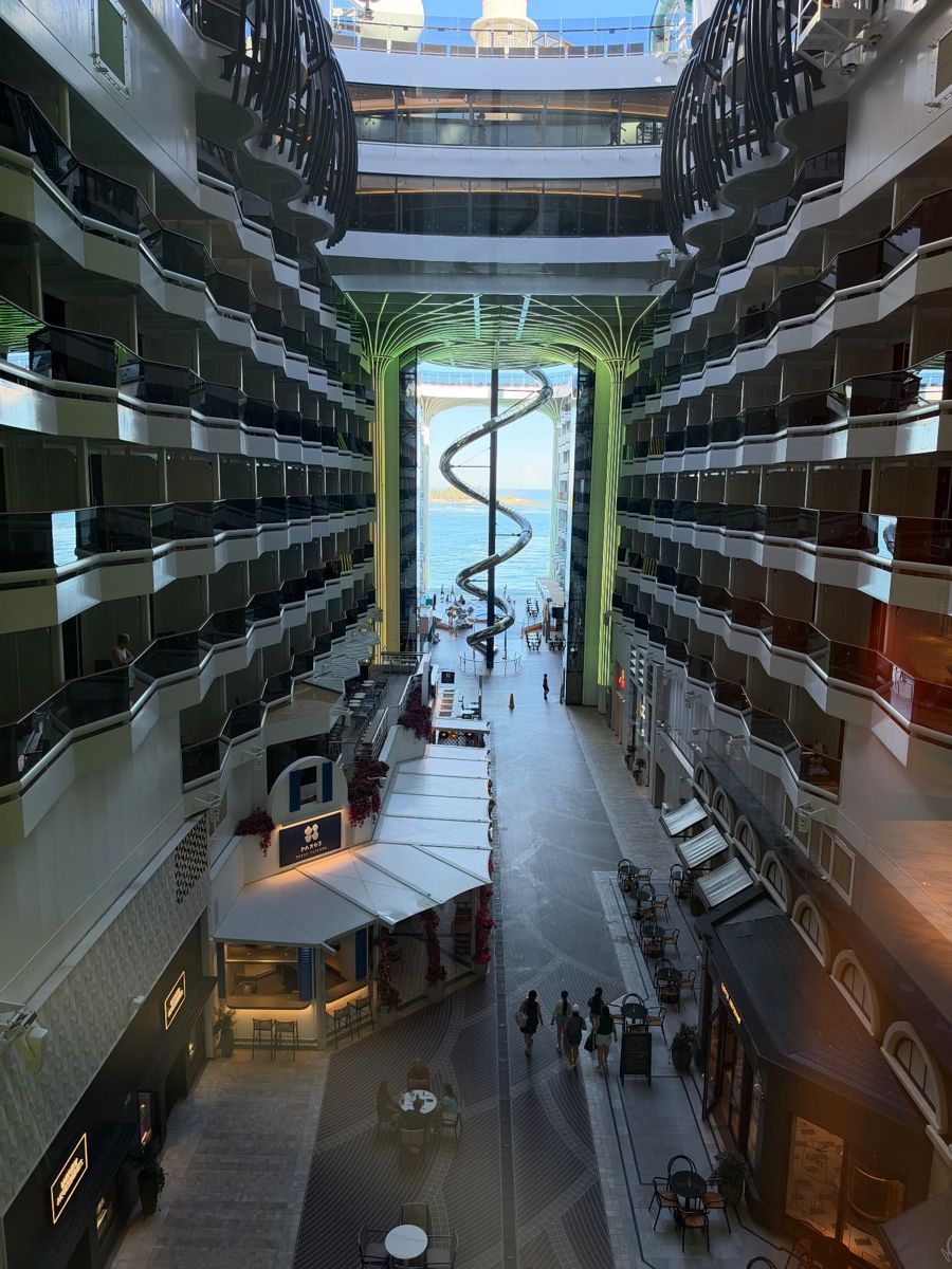 View through MSC World America’s open-air World Promenade, photographed on Chris’s sailing