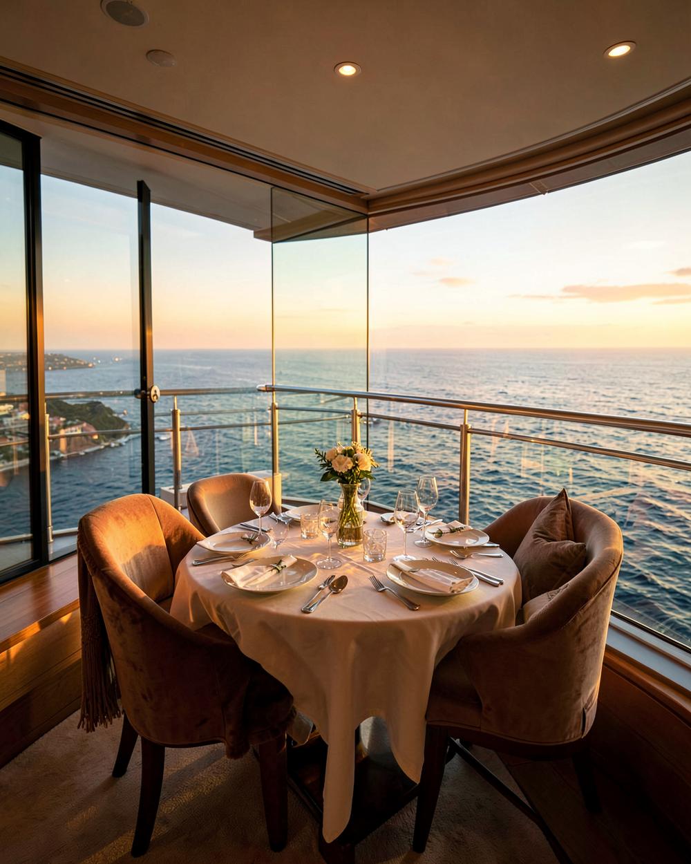 A quiet resort pool terrace overlooking the water.