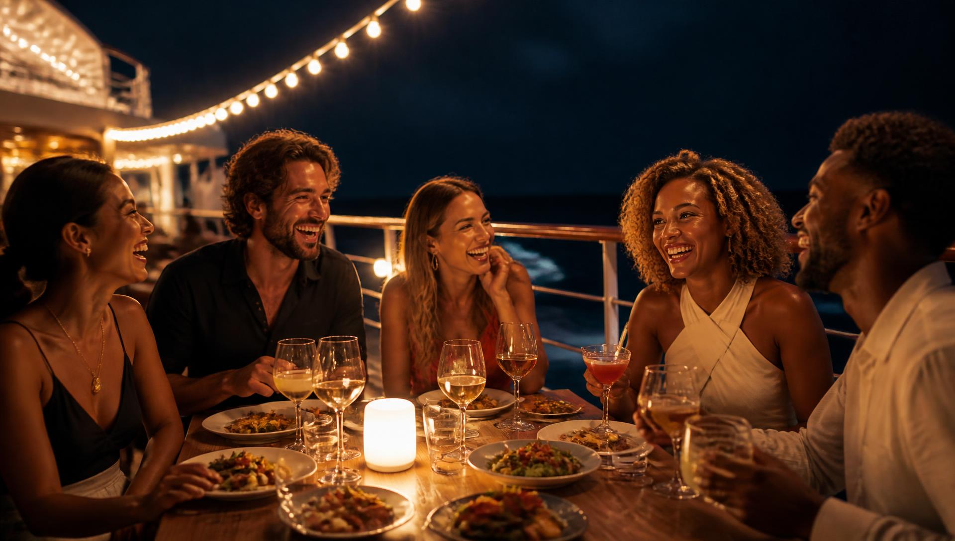 Cruise ship lounge and entertainment space at night