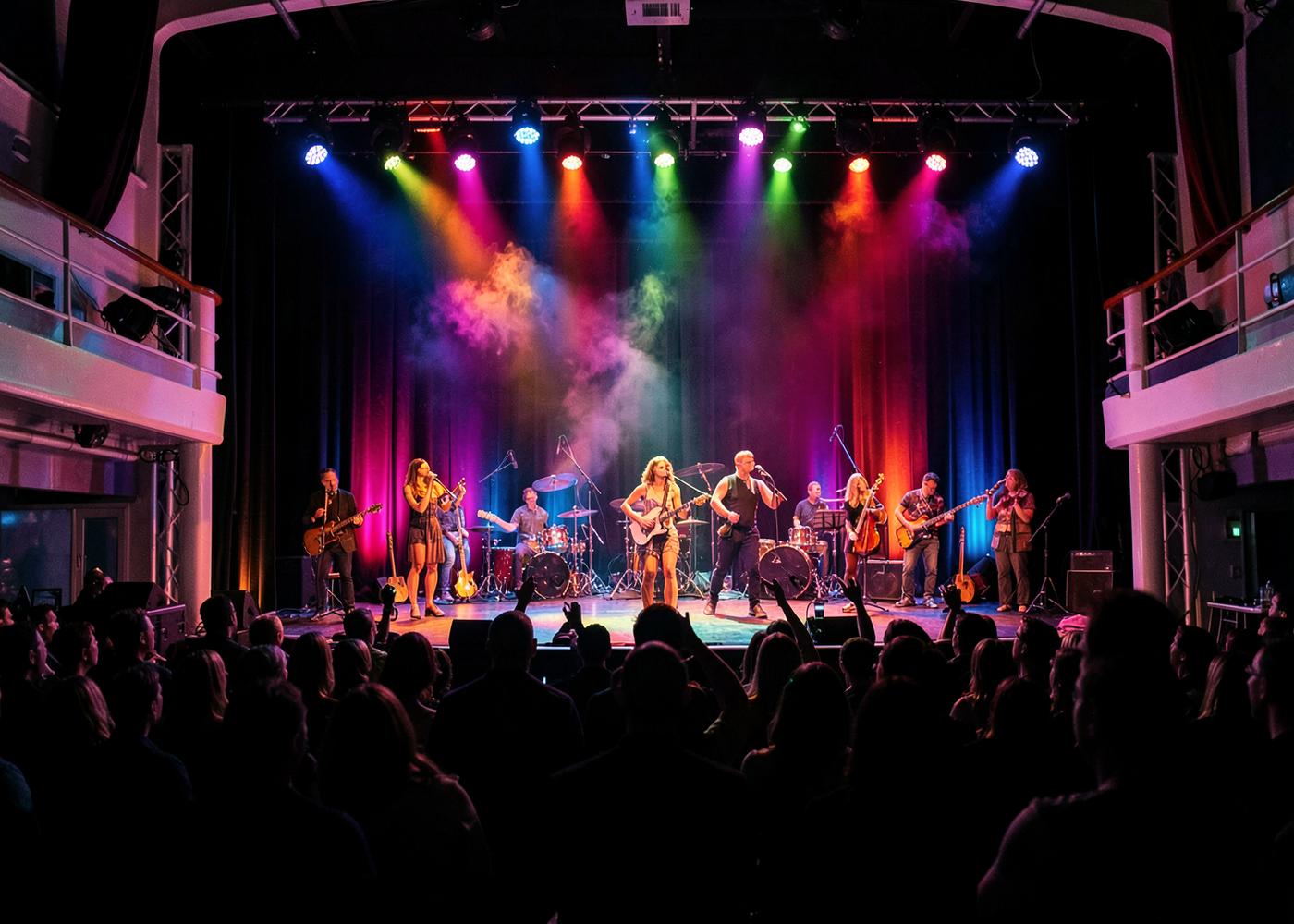 Live stage production with colorful lighting